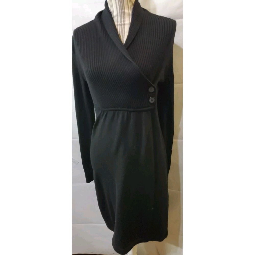 Black Sweater Knit Dress Evan Picone S Fitted Waist Longsleeve Faux Wrap Black‎